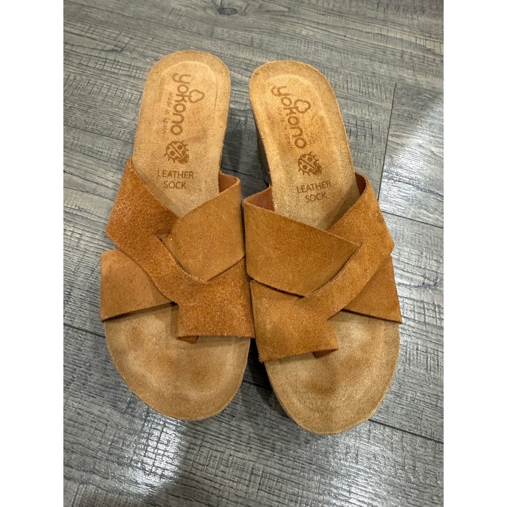 Yokono Cadiz 071 Tan Suede Leather Wedge Sandals Spain Womens 39
